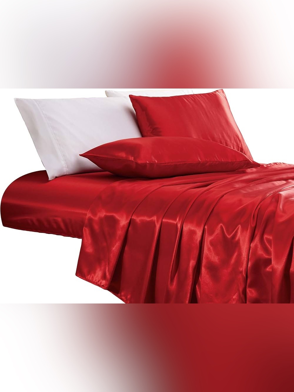 Luxurious Red Satin Queen Bed Sheet Set - Sleek Silky Finish